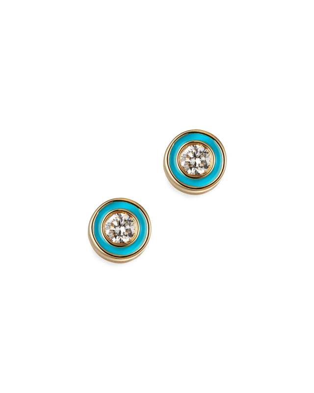 14k Enamel Diamond Stud Earring, Turquoise